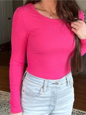 Womens Long Sleeve Stretch Crewneck Fitted Ribbed T-Shirt